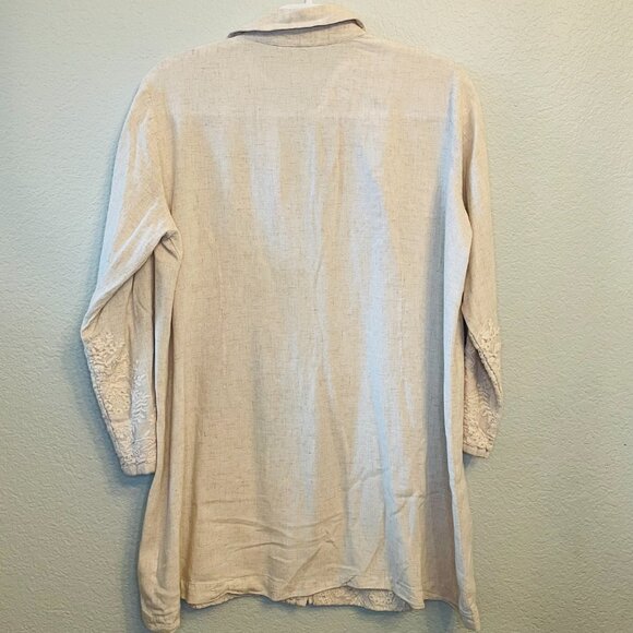 Soft Surroundings Beige Cream Embroidered Button Down Boho Neutral Tunic | XL - Picture 8 of 8